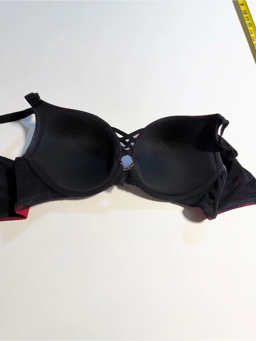 Torrid Curve Buffalo plaid bra 38D corset lace plunge red black push up